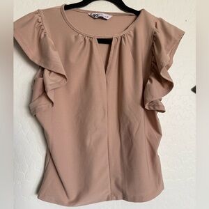 SO Women's Beige Blouse with Ruffle Sleeves - XS